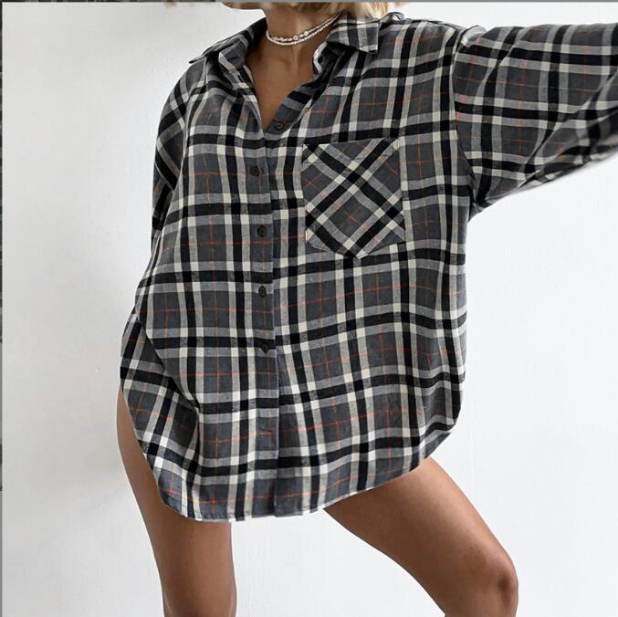 European And American - style Plaid Lapel Elegant Women's Blouse - Eshtree