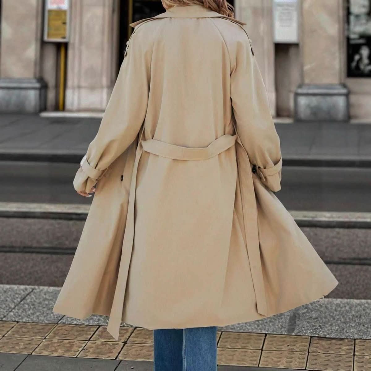 European And American Women's Clothing Double Breasted Belt Fleece Trench Coat Coat - Eshtree