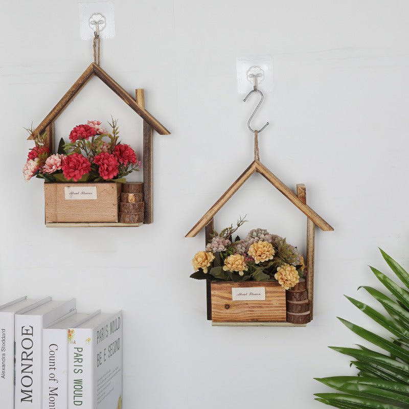 European Style Wooden Hanging Pot Wall Decoration Creative Wall Hanging Flower Pot Flower Basket Home Living Room Wall Decoration Wall Hanging Flower Pot - Eshtree