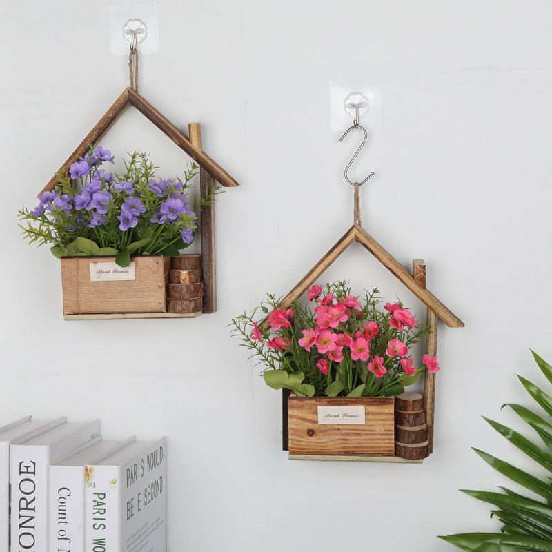 European Style Wooden Hanging Pot Wall Decoration Creative Wall Hanging Flower Pot Flower Basket Home Living Room Wall Decoration Wall Hanging Flower Pot - Eshtree