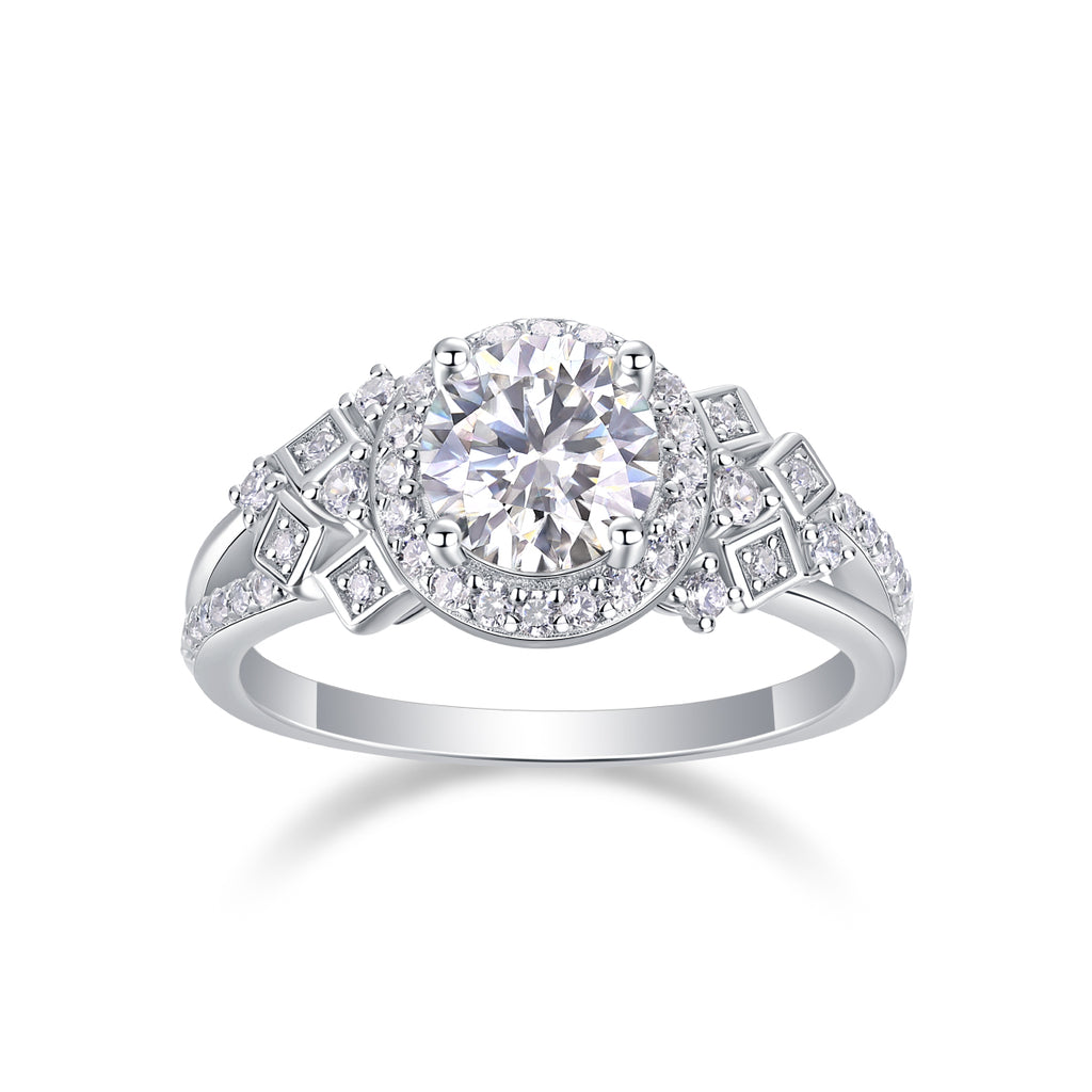 Harbor Clear Sky - A Wedding Ring Set With 1-carat Top-quality Moissanite S925 Silver And Platinum Plating. The Ring Can Be Inspected With A Diamond Pen