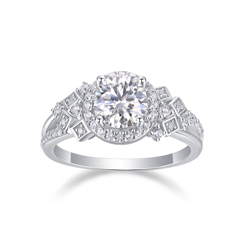 Harbor Clear Sky - A Wedding Ring Set With 1-carat Top-quality Moissanite S925 Silver And Platinum Plating. The Ring Can Be Inspected With A Diamond Pen