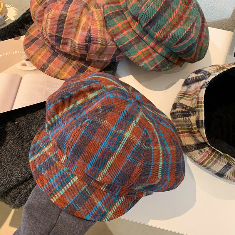 Retro Colored Plaid Clouds Beret Women