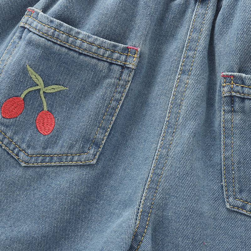 Girls' Crew-Neck T-Shirt And Casual Denim Pants For Little Kids