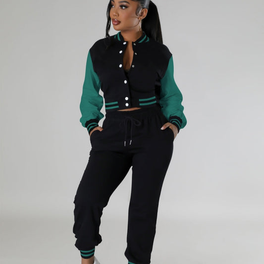 Women's Fashion Baseball Uniform Stitching Single-breasted Two-piece Suit