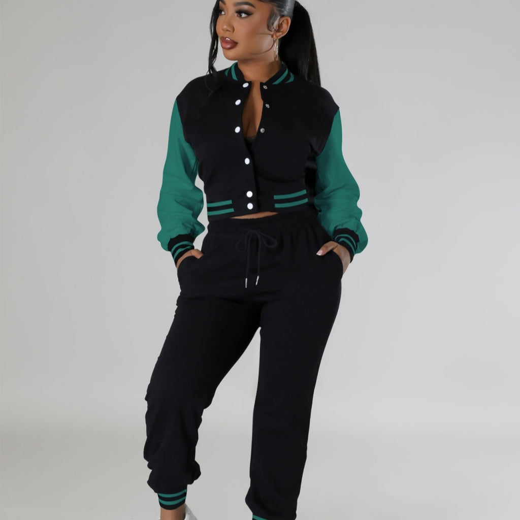 Women's Fashion Baseball Uniform Stitching Single-breasted Two-piece Suit