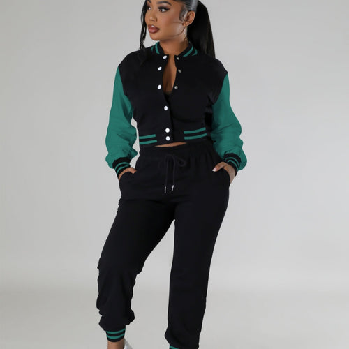 Women's Fashion Baseball Uniform Stitching Single-breasted Two-piece Suit