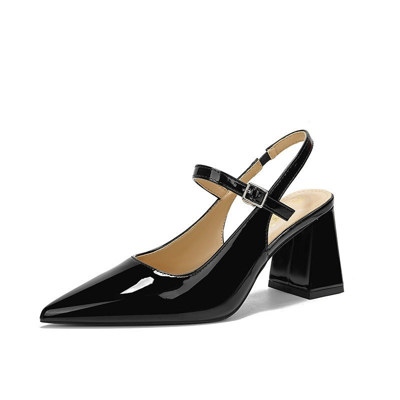 Retro Pointed Toe Women's High Heels Chunky Heel Sandals