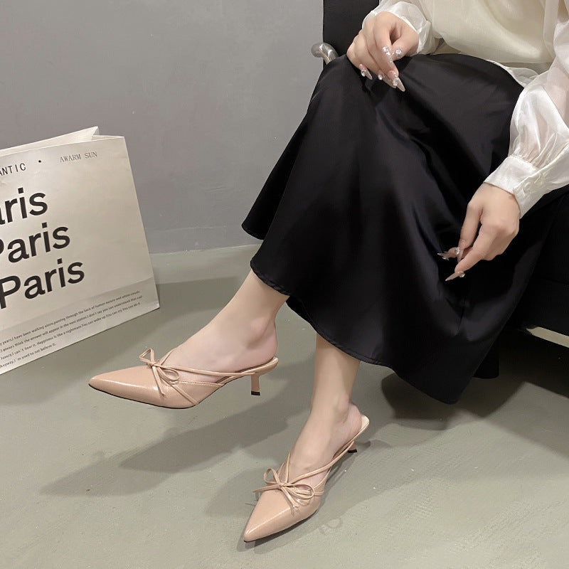 Summer Satin French Style Temperament Half-support High Heel Sandals