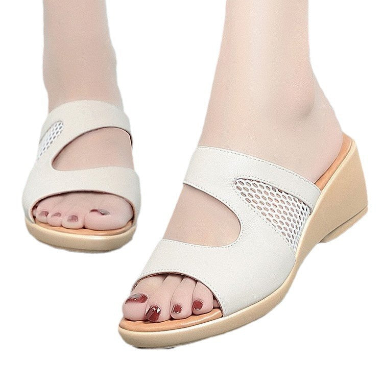 Wedge Sandals Women's Platform Platform Hollow-out Mid Heel Peep Toe Slippers