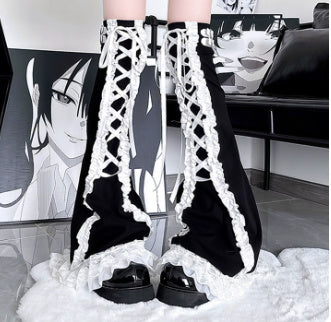 Cake Multi-layer Lace Ribbon All-match Leather Ring Knee Socks