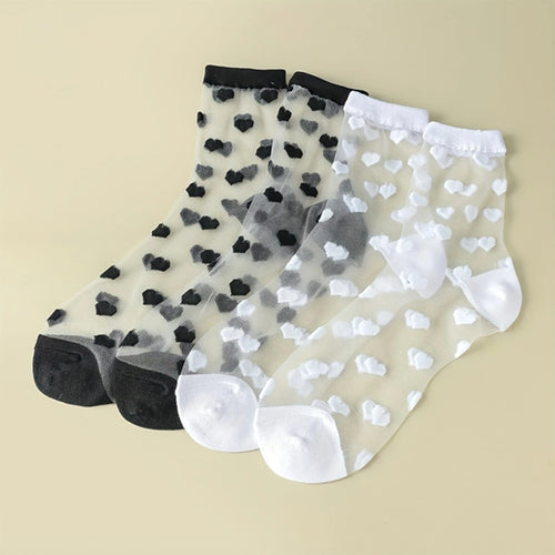 Spun Glass Crystal Tube Socks Women's Summer Thin Black Polka Dot Breathable Mesh