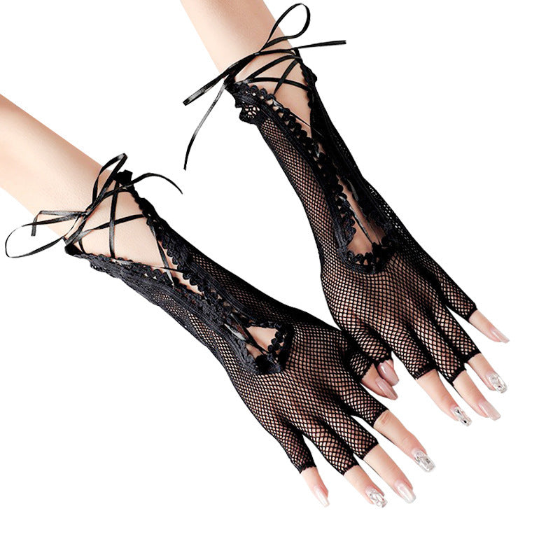 Halloween Anime Sexy Lace-up Sexy Mesh Lace-up Long Gloves