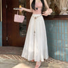 Vintage Belt Pleated Skirt Versatile Slimming High Waist A- Line
