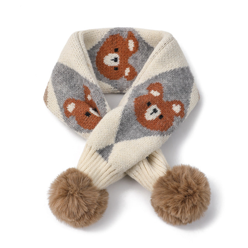 Cartoon Bear Rabbit Piercing Rabbit Hair Ball Knitted Wool Scarf