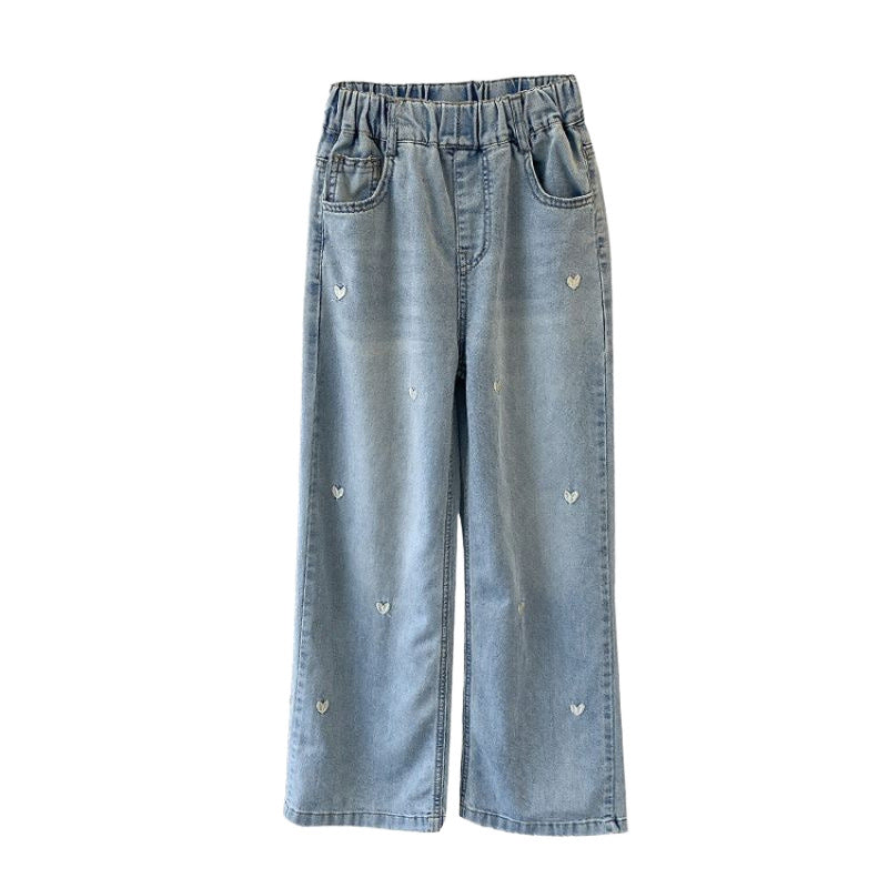 Wide-leg Pants Straight Loose Trousers Medium And Large Children Girls Lyocell Denim