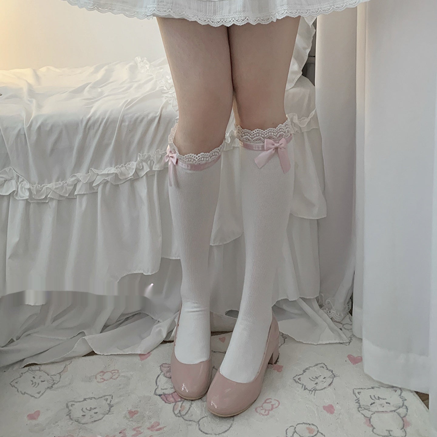Women's Spring Bow Tube Socks Lolita Lace