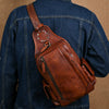 Vintage Men's Chest Crossbody Bag Genuine Leather Man Bag