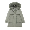 Women's Winter Fur-Lined Hooded Parka Coat Mid Length Down