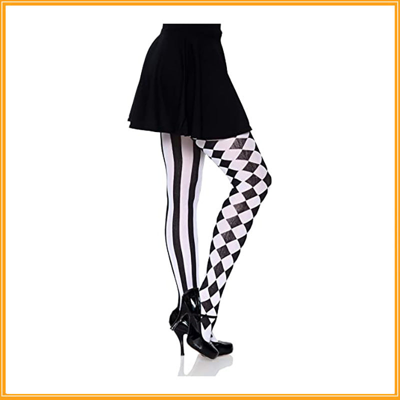 Halloween Magic Yin Yang Vertical Stripes Black And White Piano Plaid Trousers Pantyhose