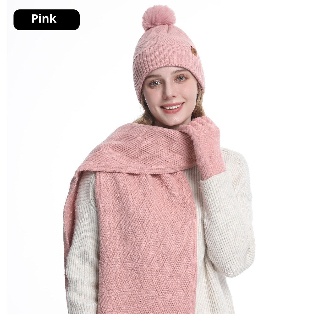 Velvet Cold Protection Wool Keep Warm Sleeve Cap Scarf Gloves Set