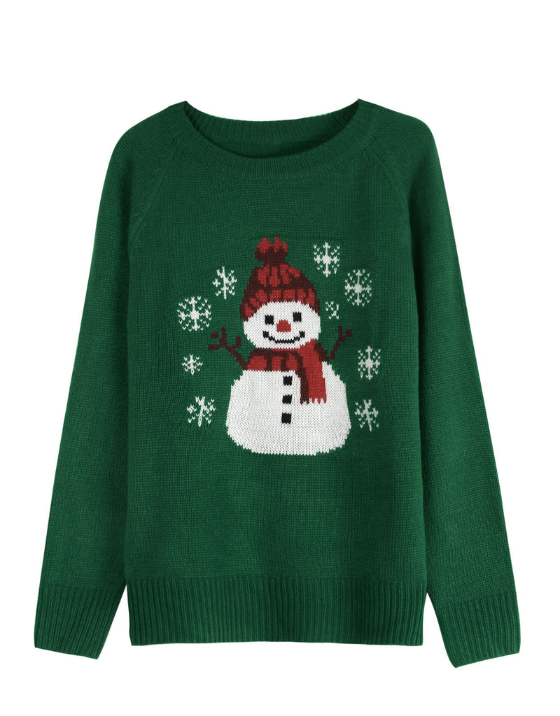 Cute Snowman Embroidered Pullover Sweater For Women