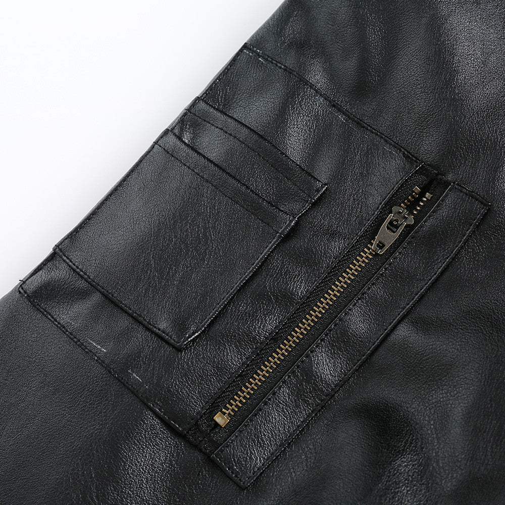 Hooded PU Leather Workwear Jacket For Men