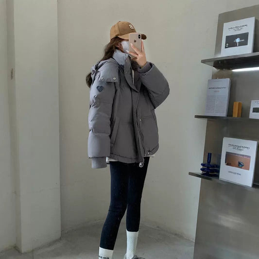 Gray With Heart Short Down Jacket Plus Size Women's Bread Coat