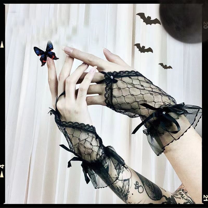 Mesh Lace Fingerless Bow Oversleeves Girl