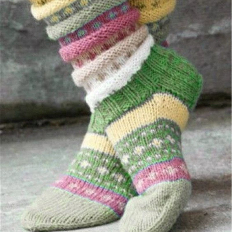 Women's Warm Color Matching Knitted Wool Woolen Socks