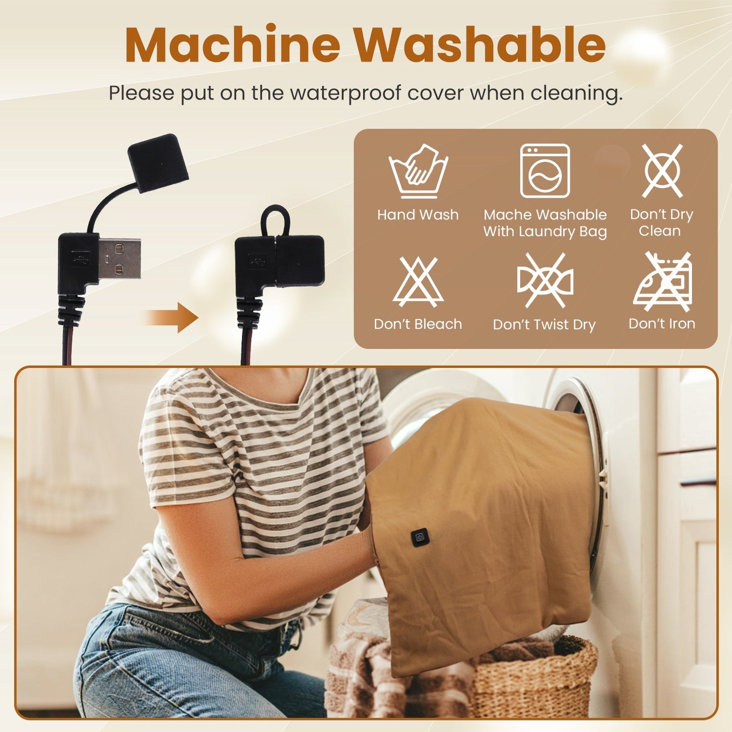 1Pc 79x24In USB Heated Shawl With Teasel Wearable Heating Blanket Electric Throw Wrap Indoor Outdoor With Zipper 3 Heating Levels Machine Washable For Outdoor Home Office