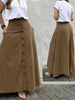 Women's Solid Color High-Waisted A-Line Skirt With Slit And Button Detail Flared Midi Skirt With Pockets For Spring & Fall