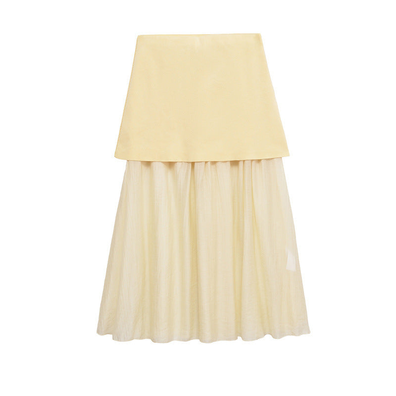 Solid Color Knitted Pleated Stitching Skirt