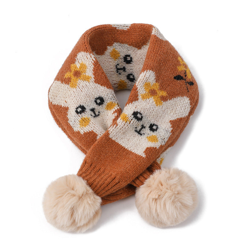 Cartoon Bear Rabbit Piercing Rabbit Hair Ball Knitted Wool Scarf
