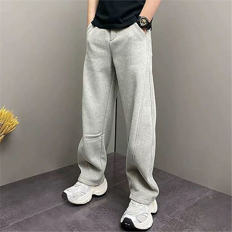 Mens Fleece Lined Thickened Casual Straight Cut Pants