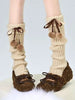Bear Foot Sock Knitted Bow Hair Ball Pile Style Leg Warmer