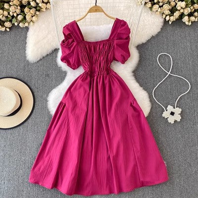 Bubblesleeve Squareneck Waistcinching Dress