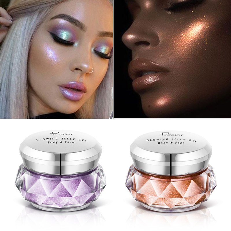 Face Highlighter Jelly Gel Mermaid Eyeshadow Glow Body Glitter Festival Makeup Iluminador Gold Liquid Highlighter Bronzer - Eshtree