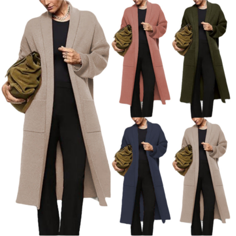 Solid Color Mid-length Sweater Coat For Women