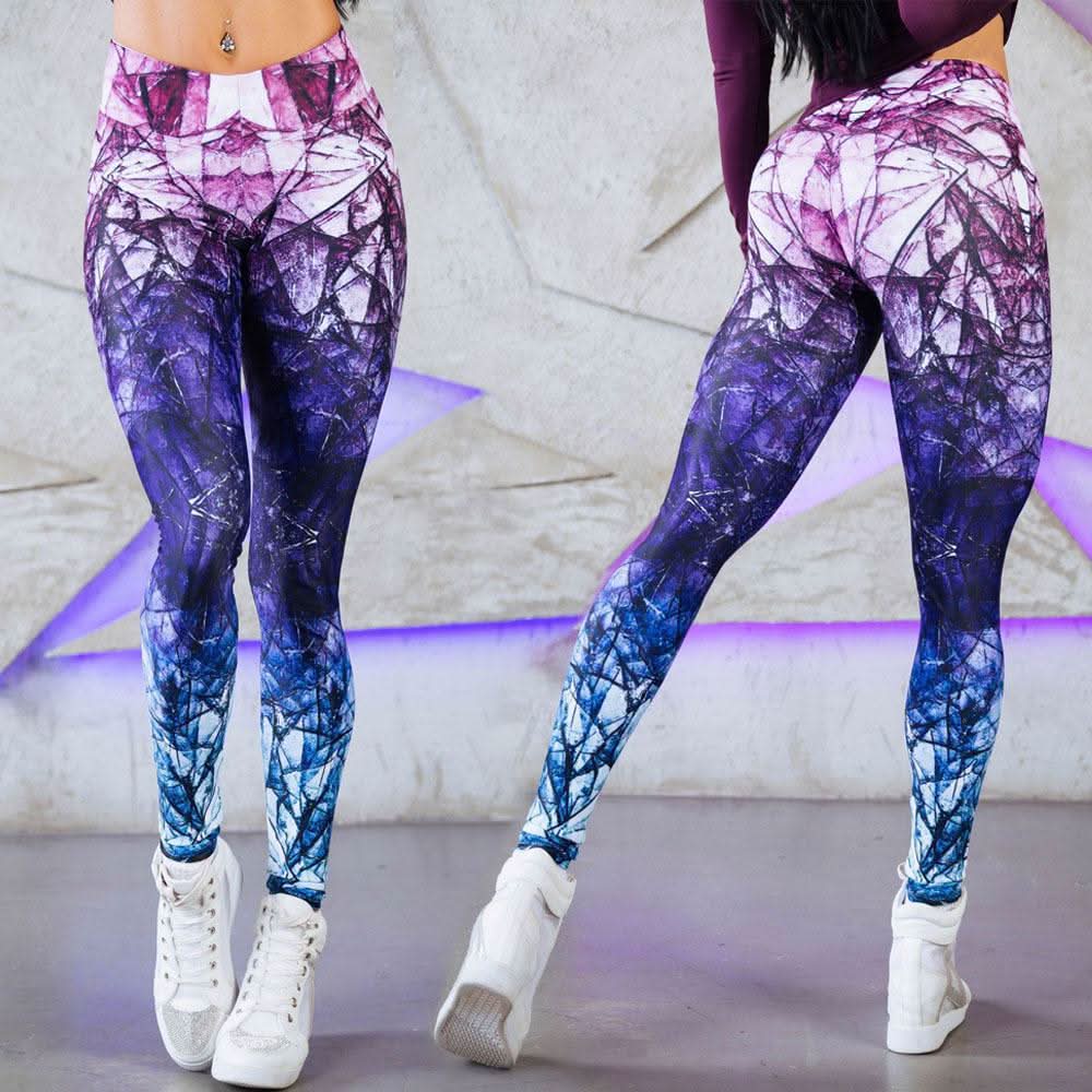 Fashion Mixed Color High Waist Printed Sports Yoga Pants - Eshtree