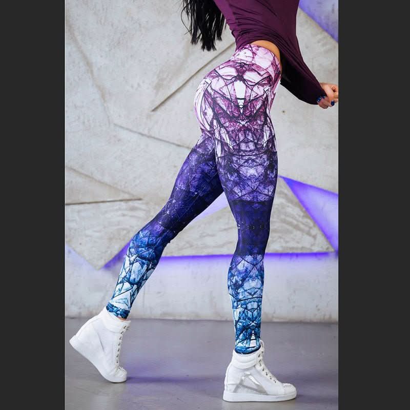 Fashion Mixed Color High Waist Printed Sports Yoga Pants - Eshtree