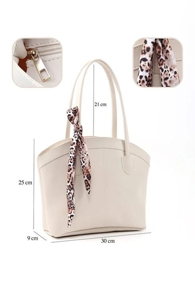 Faux Leather Zippered Shoulder Bag Single Compartment Handbag With Scarf Gift Womens Hand Shoulder Crossbody Bag White - Eshtree