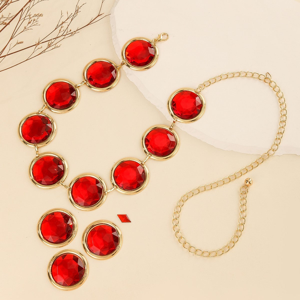 Women's Mirror Casual Decorative Corset Resin Crystal Ruby