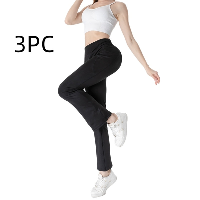 Ladies Mid Waist Abdominal-shaping Slimming Cropped Pants Casual Pocket Bootcut Trousers