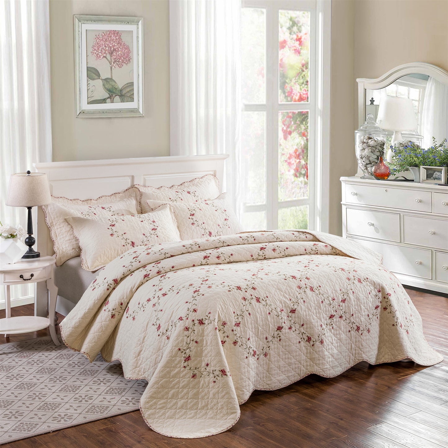 Embroidered Cotton White Summer Suit Bedspread