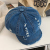 Retro Make Old Ripped Denim Beret Women