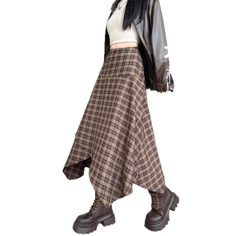 Irregular Women's Autumn And Winter New Plaid High Waist Slimming Skirt