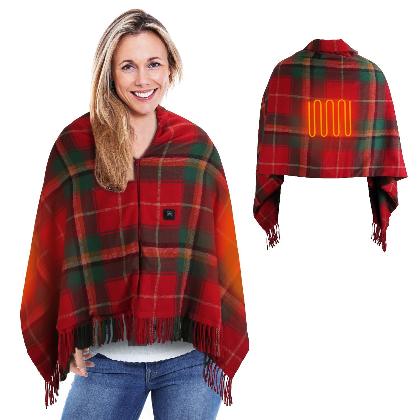 1Pc 79x24In USB Heated Shawl With Teasel Wearable Heating Blanket Electric Throw Wrap Indoor Outdoor With Zipper 3 Heating Levels Machine Washable For Outdoor Home Office