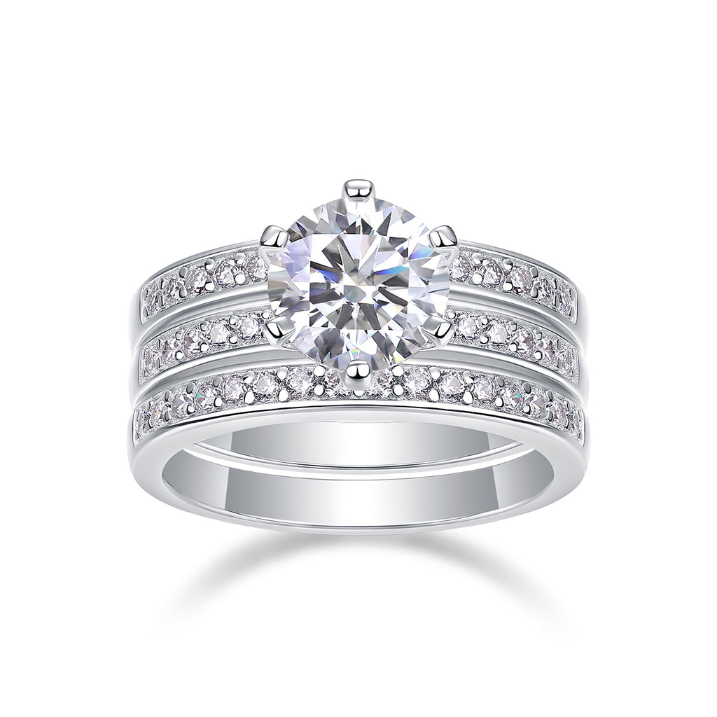 Surging - A Wedding Ring Set With 2-carat Top-quality Moissan S925 Silver And Platinum-plated Diamond Can Be Inspected With A Diamond Pen