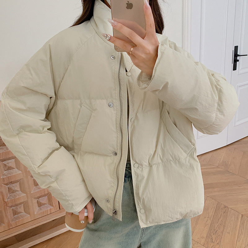 Women's Stand Collar Short Polyester Cotton-padded Jacket